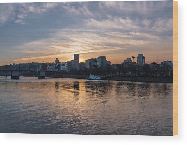 Oregon Wood Print featuring the photograph Portland Sunset by Steven Clark