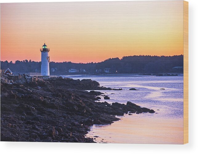 Portsmouth Wood Print featuring the photograph Portsmouth Light at Sunrise Portsmouth NH New Hampshire by Toby McGuire