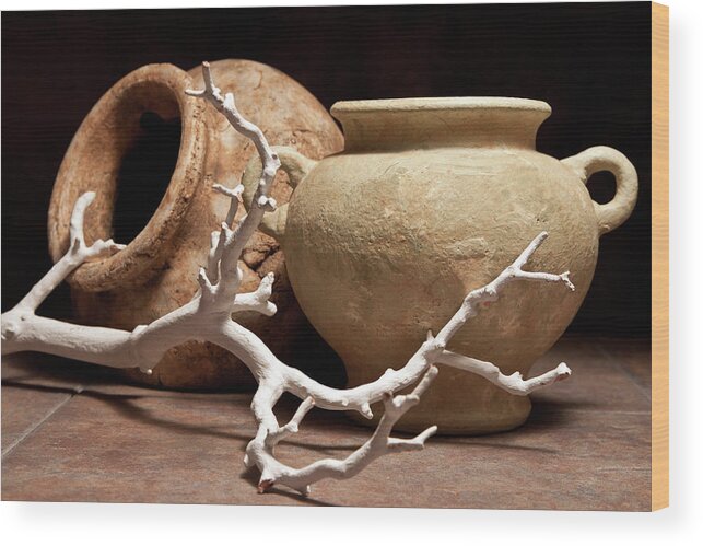 Pottery Wood Print featuring the photograph Pottery With Branch II by Tom Mc Nemar