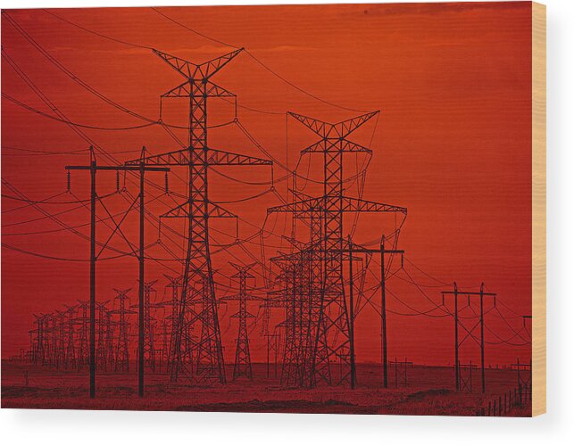 Red Wood Print featuring the photograph Power Lines by Darcy Dietrich