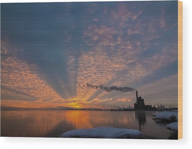 Lake Michgan Wood Print featuring the photograph Pretty Industrial Sunrise by Sven Brogren