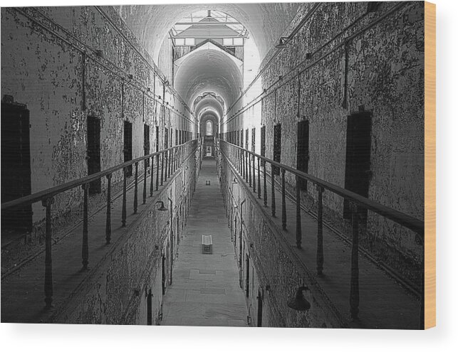 Eastern State Penitentiary Wood Print featuring the photograph Prison Cell Hall by Crystal Wightman