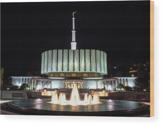 Trees Wood Print featuring the photograph Provo Temple at Night by K Bradley Washburn
