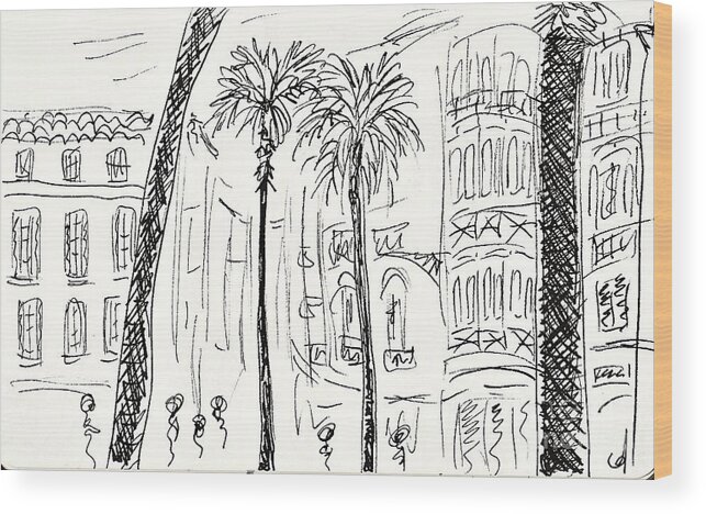 Drawing Wood Print featuring the drawing Puerta del Mar in Malaga by Chani Demuijlder