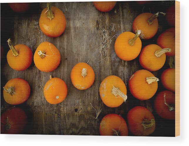 Pumpkin Wood Print featuring the photograph Pumpkin Tops by Marisela Mungia