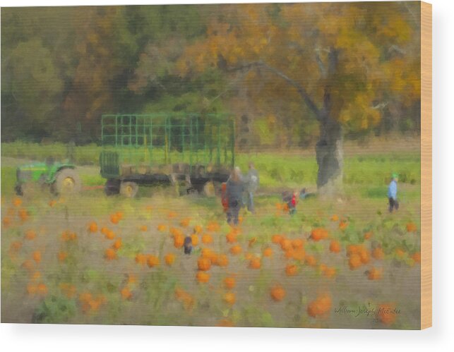 Orange Wood Print featuring the painting Pumpkins at Langwater Farm by Bill McEntee