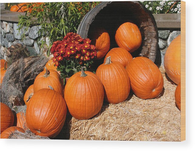 Pumpkins Wood Print featuring the mixed media Pumpkins- Photograph by Linda Woods by Linda Woods