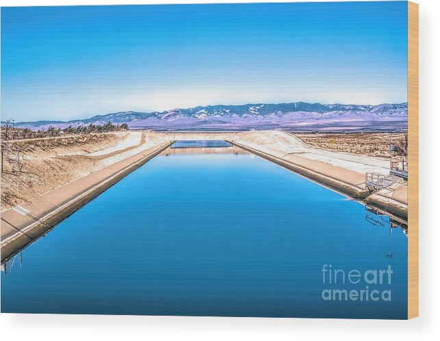 Purple Mountains Majesty; Snowcapped Mountains; California Aqueduct; River; Stream; Creek; Flowing Water; Running Water; Mojave Desert; Mohave Desert; Antelope Valley; Fairmont; Joe Lach; Reflection Wood Print featuring the photograph Purple Mountains Majesty by Joe Lach