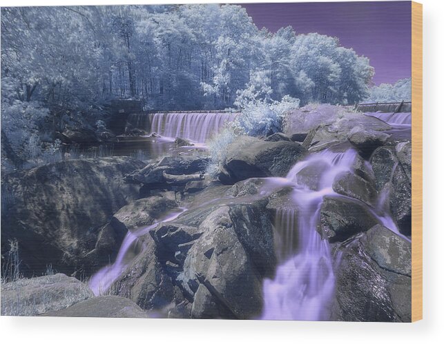 Analogous Colors Purple Blue Violet Ir Infra Red Infrared 590nm Nanometer Brian Hale Brianhalephoto Waterfall Water Fall Falls Long Exposure Longexposure Rocky Rocks Blackstone Gorge Ma Mass Massachusetts Newengland New England U.s.a. Usa Wood Print featuring the photograph Purple Passion by Brian Hale