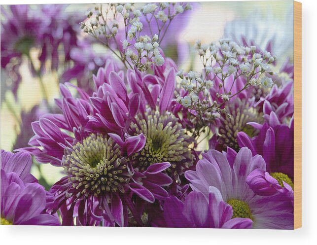 Purple Wood Print featuring the photograph Purple Pink Yellow and White Bouquet. by Elena Perelman