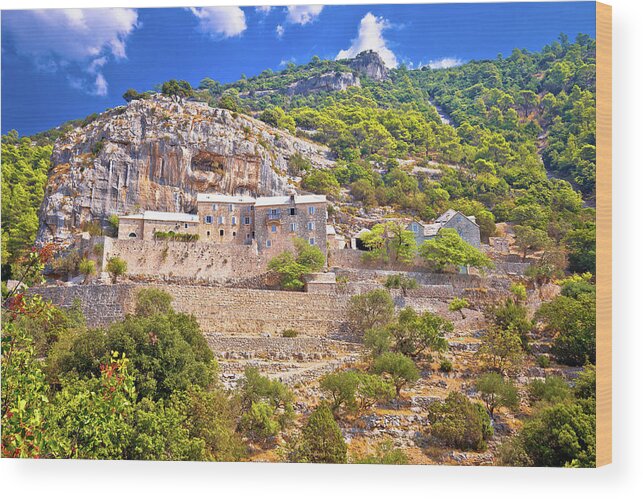 Brac Wood Print featuring the photograph Pustinja Blaca hermitage on the rock by Brch Photography