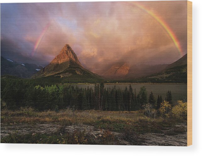 Mt Gould Wood Print featuring the photograph Rainbow over Mt Gould by Rick Strobaugh