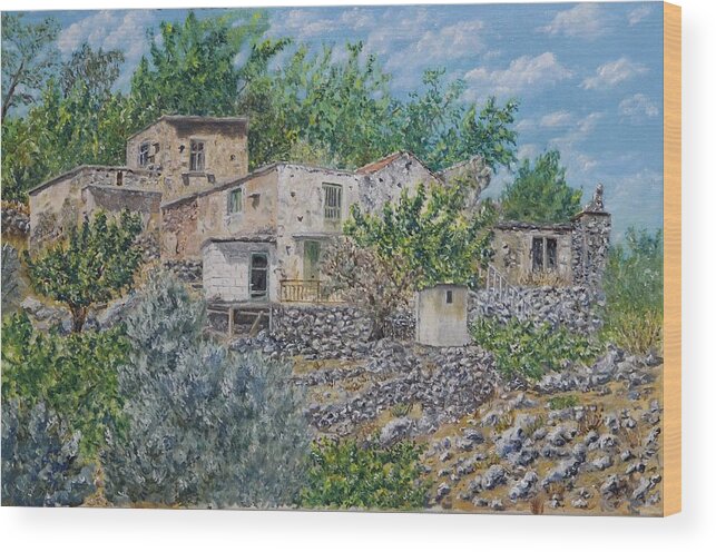 Crete Wood Print featuring the painting Ramni Old village by David Capon