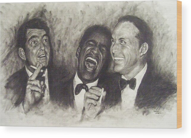 Dean Martin Wood Print featuring the drawing Rat Pack by Cynthia Campbell