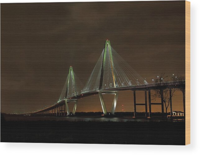 Mount Pleasant Wood Print featuring the photograph Ravenel Bridge Night by Kevin Craft