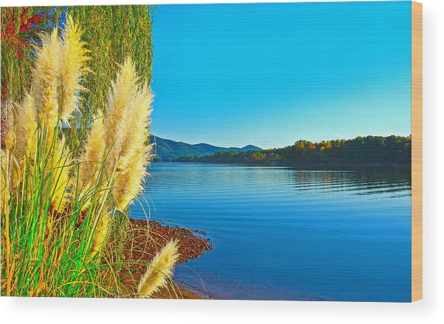 Ravenna Grass Wood Print featuring the photograph Ravenna Grass Smith Mountain Lake by The James Roney Collection