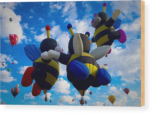 Albuquerque Balloon Festival Wood Print featuring the photograph Hot Air Balloon Cheerleaders by Anne Sands