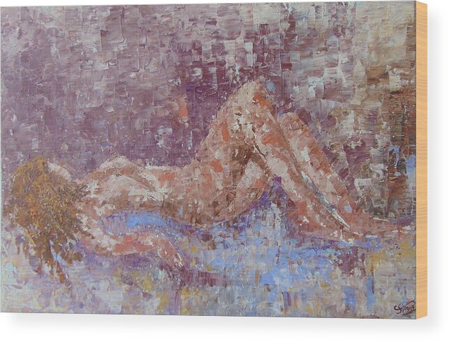 Lavender Field Wood Print featuring the painting Recline nude by Frederic Payet