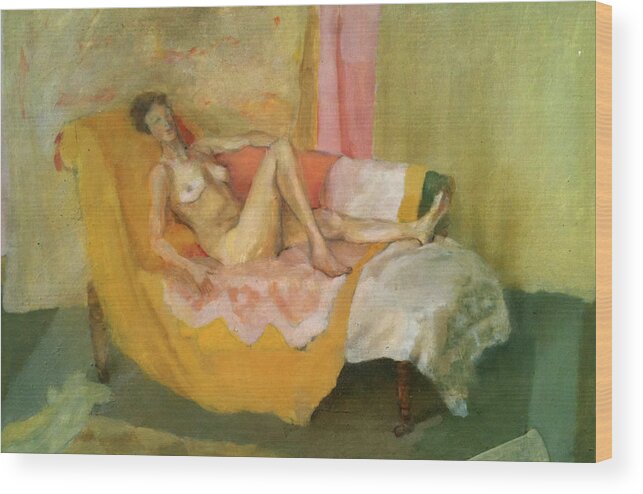 Life Painting Wood Print featuring the painting Reclining nude by Tom Smith