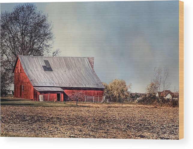 Red Barn Wood Print featuring the photograph Red Barn In Late Fall by Theresa Campbell