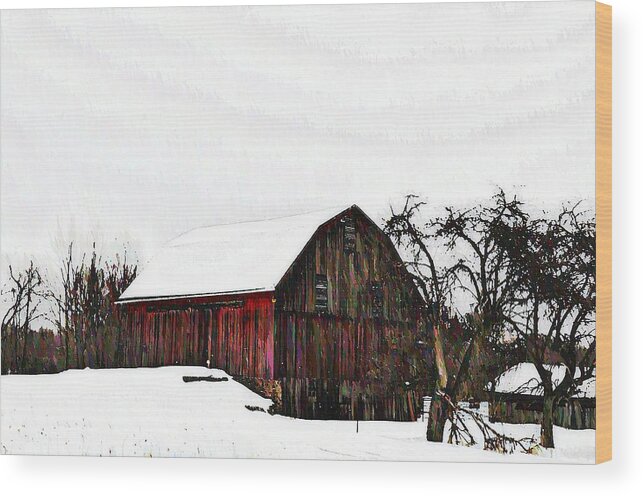 Red Barn Wood Print featuring the photograph Red Barn in Snow by Bill Cannon