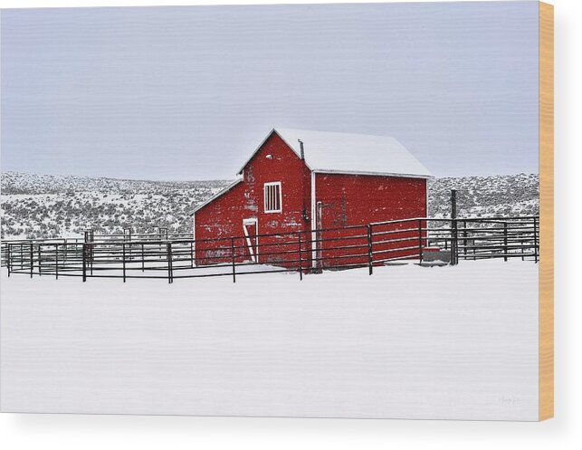 Red Wood Print featuring the photograph Red Barn in Winter by Amanda Smith