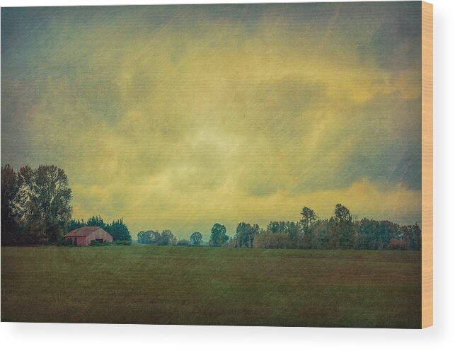 Barn Wood Print featuring the photograph Red Barn Under Stormy Skies by Don Schwartz