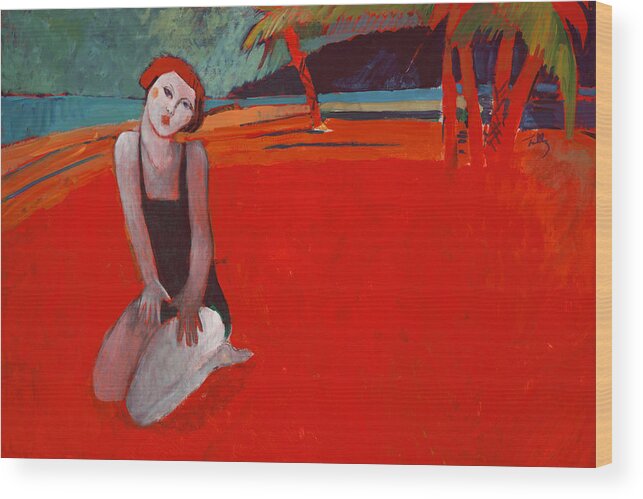 Figure Wood Print featuring the painting Red Beach Two by Thomas Tribby