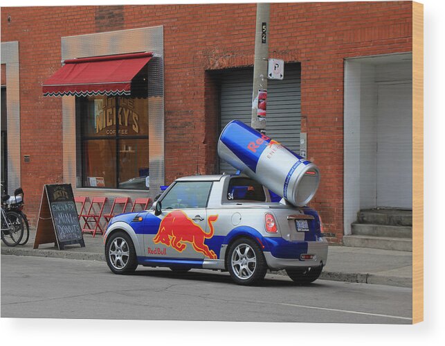 Red Bull Wood Print featuring the photograph Red Bull Car by Andrew Fare