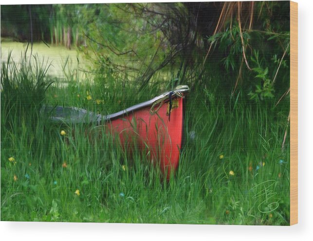 Boat Wood Print featuring the digital art Red canoe by Debra Baldwin