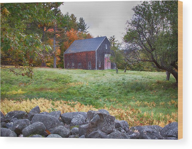 Chocorua Fall Colors Wood Print featuring the photograph Red door barn by Jeff Folger