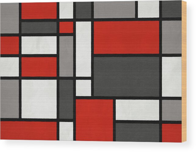 Mondrian Wood Print featuring the digital art Red Grey Black Mondrian Inspired by Michael Tompsett