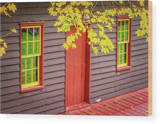 Landscape Wood Print featuring the photograph Red Mill Door in Fall by Joe Shrader