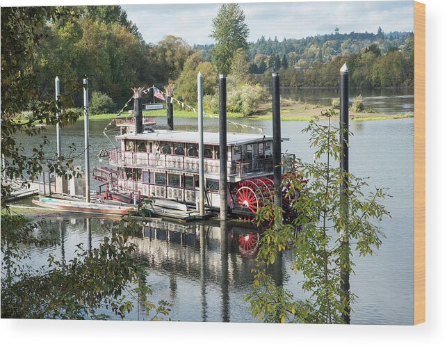 Paddle Wheeler; Boats; Leisure; Summer; Peaceful; Willamette River; Salem; Oregon; Willamette Queen; Riverfront City Park; Carousel; Paddle Wheel Wood Print featuring the photograph Red Paddle Wheel by Tom Cochran