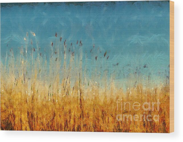 Landscape Wood Print featuring the painting Reeds Lake Landscape Painting by Dimitar Hristov