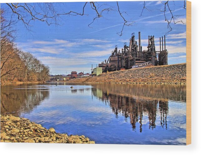 Bethlehem Wood Print featuring the photograph Reflection On The Lehigh - Bethlehem Pa by DJ Florek