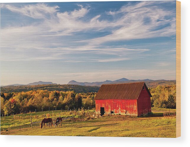 Autumn Wood Print featuring the photograph Red Barn Autumn Landscape by Alan L Graham