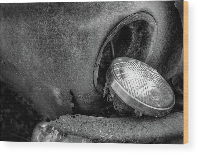 Automobile Wood Print featuring the photograph Resting Headlight of Rusty Car by Dennis Dame