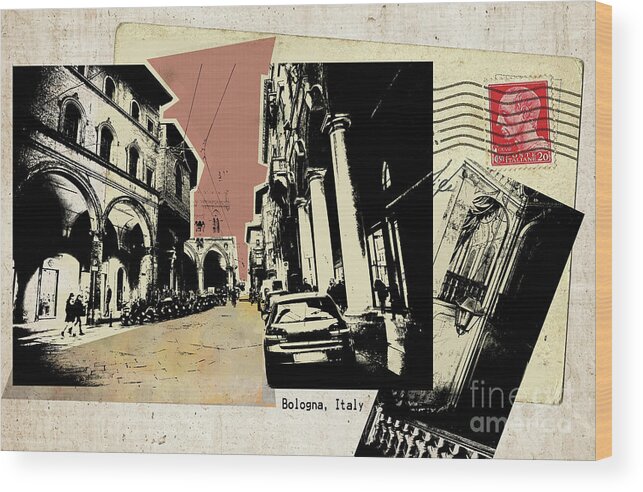 Italy Wood Print featuring the digital art retro postcard of Bologna by Ariadna De Raadt