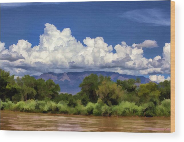 Rio Grande Wood Print featuring the painting River And Mountain by Jim Buchanan
