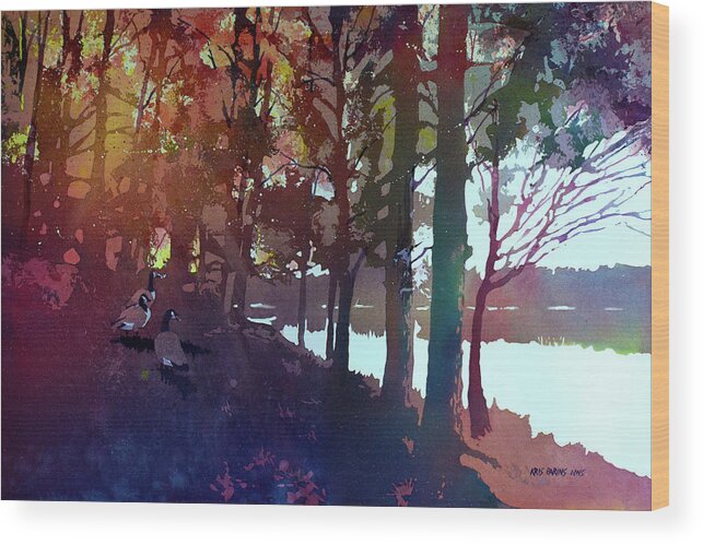 Kris Parins Wood Print featuring the painting Riverbank Gathering by Kris Parins