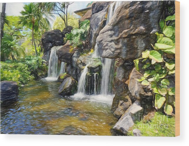 Hawaii Wood Print featuring the photograph Rock Waterfalls in Hawaii by Sue Melvin