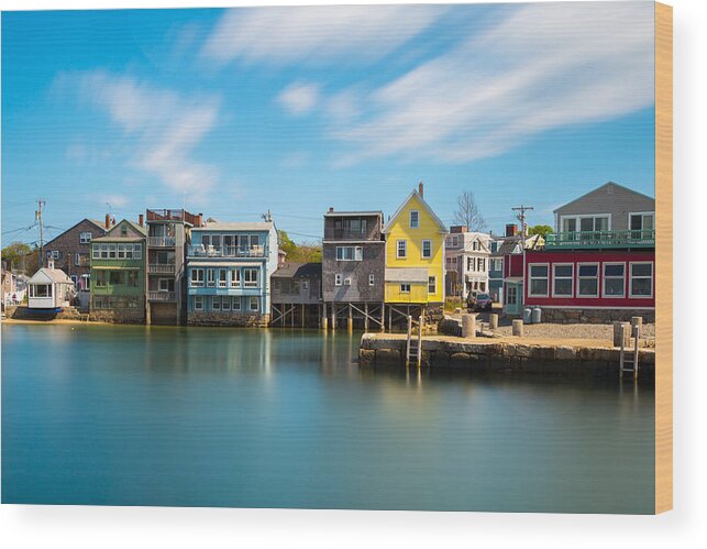 Rockport Port Long Exposure Water Ocean Atlantic Blue Skies Clouds Dock Waterfront Water Sea Massachusetts Mass Oceanfront Houses Homes Buildings Neutral Density Nd Filter Brian Hale Brianhale Wood Print featuring the photograph Rockport Dock by Brian Hale