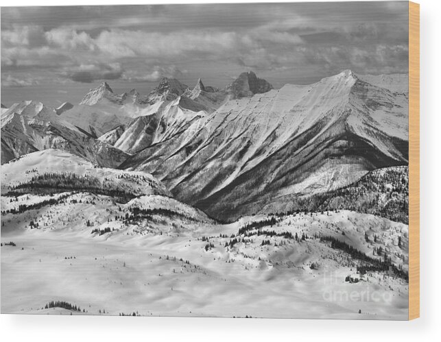 Banff Wood Print featuring the photograph Rocky MOuntain Views From The Slopes Of Sunshine Black And White by Adam Jewell