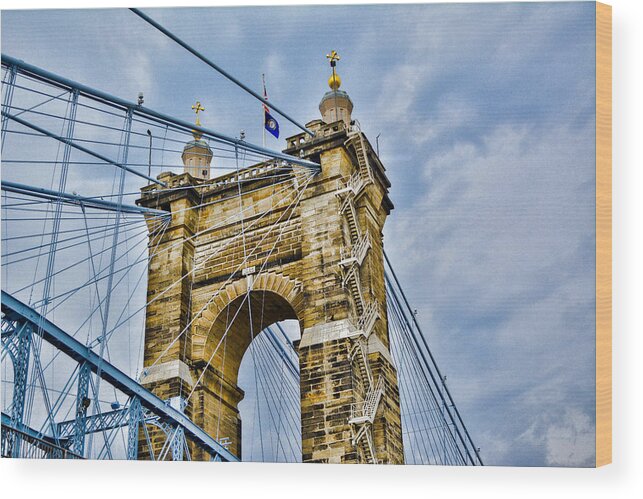 Roebling Wood Print featuring the photograph Roebling Suspension Bridge by Tyler Mitchell