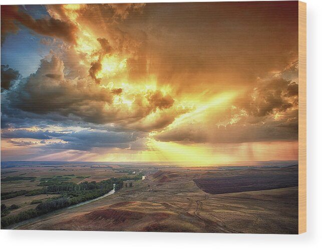 Sunny Hill Wood Print featuring the photograph Rolling Rain of Summer Sunset by John Williams