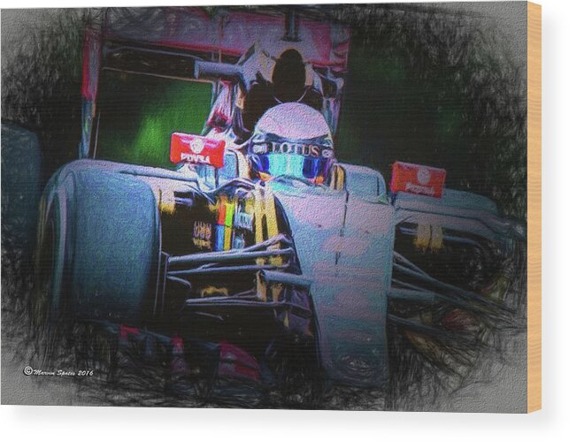 Race Wood Print featuring the digital art Romain Grosjean 2015 by Marvin Spates