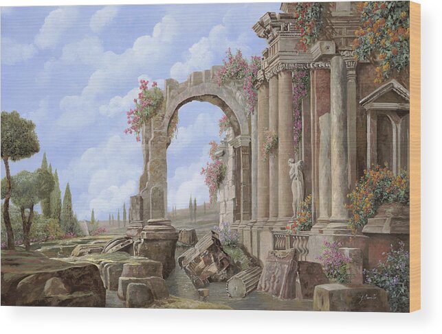 Arch Wood Print featuring the painting Roman ruins by Guido Borelli