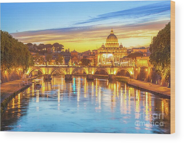 Rome Wood Print featuring the photograph Rome at twilight by Benny Marty