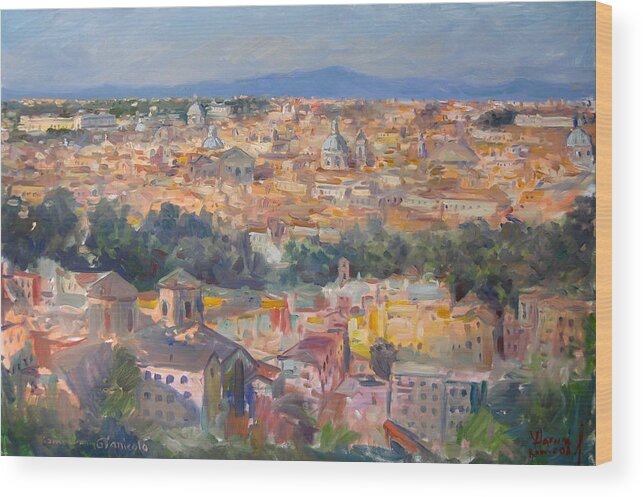 Rome Wood Print featuring the painting Rome View from Gianicolo by Ylli Haruni